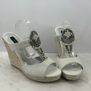 White House Black Market Embellished Espadrille Wedge Sandals Women's 9